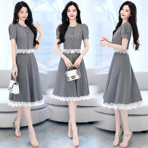 气质新款，淑女拼接蕾丝圆领单排扣短袖两件套HR-LT8186-1 商品图1
