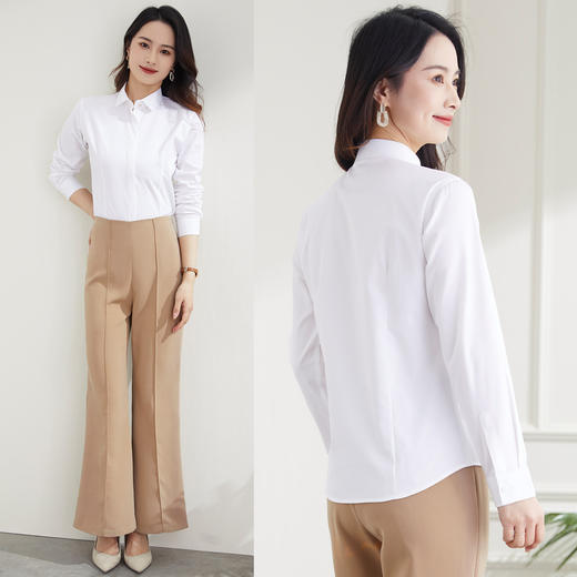 【60棉】罗蒙春秋女装暗门襟长袖衬衫女士商务通勤职业工装OL上班衬衣女 商品图4