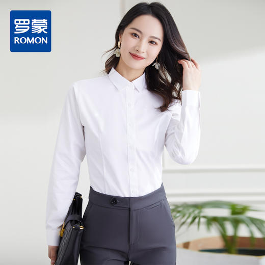 【60棉】罗蒙春秋长袖衬衫女士商务简约通勤干练大方棉质衬衫女 商品图0