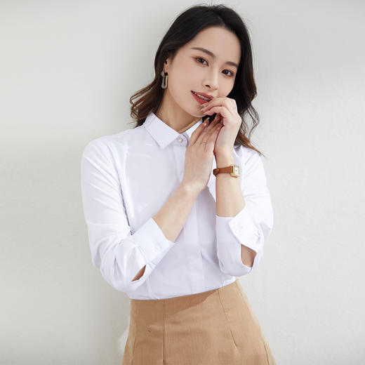 【竹纤维】罗蒙春秋女装长袖衬衫女士时尚有型商务通勤弹力衬衫女 商品图3