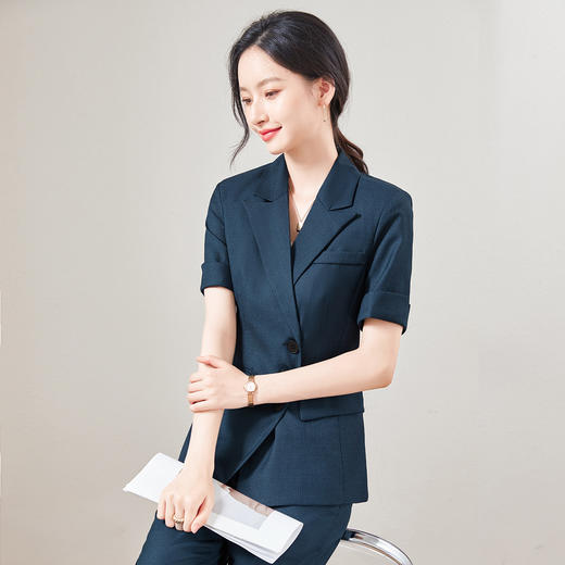 【西装+西裤】罗蒙夏季短袖西服套装女士修身显瘦商务通勤气质西服两件套 商品图3