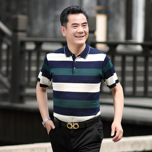 【时尚潮流魅力❗️夏季中年短袖t恤男冰丝宽松polo衫】舒适柔软透气显气质 男爸爸夏装上衣中老年男士衣服父亲节礼物优选粉丝专属七夕男士父亲节礼物新年礼盒年货礼盒 商品图2