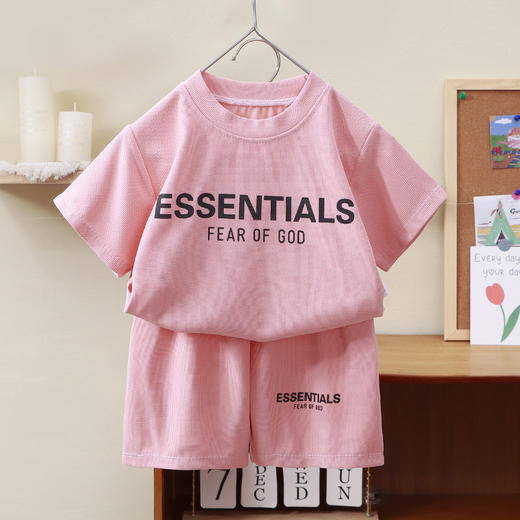 【时尚运动风！夏季华夫格儿童短袖套装】吸汗透气柔软亲肤贴身穿着舒适面料，男童女童韩版休闲字母夏装中大童童装 商品图3