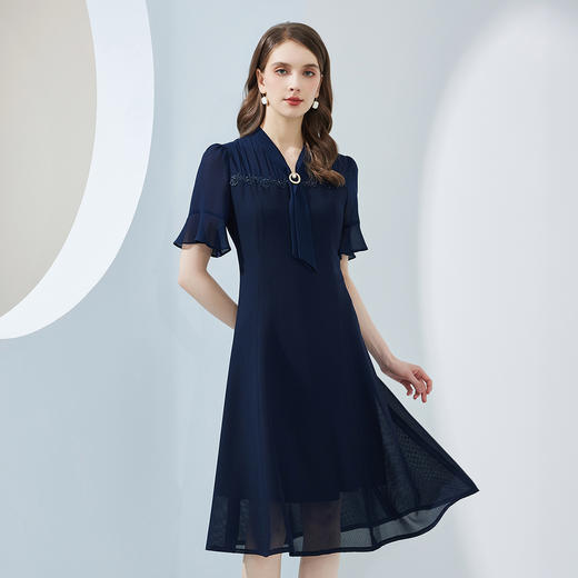 NF8Q5斯尔丽瑟俪2023新款拼接荷叶边袖型收腰散摆通透凉爽连衣裙 商品图0