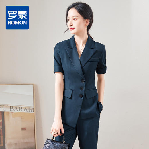 【西装+西裤】罗蒙夏季短袖西服套装女士修身显瘦商务通勤气质西服两件套 商品图0