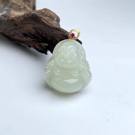 18K和田玉吊坠-水滴扣晴水佛公