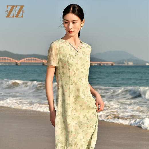 佐尔美夏季新款 休闲时尚小碎花短袖桑蚕丝真丝连衣裙女E32LS83 商品图1