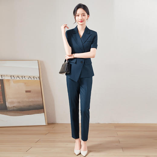【西装+西裤】罗蒙夏季短袖西服套装女士修身显瘦商务通勤气质西服两件套 商品图4