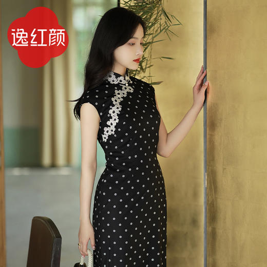 逸红颜语莺2023夏季新款雪纺旗袍改良版连衣裙女雪纺印花波点斜襟 商品图2