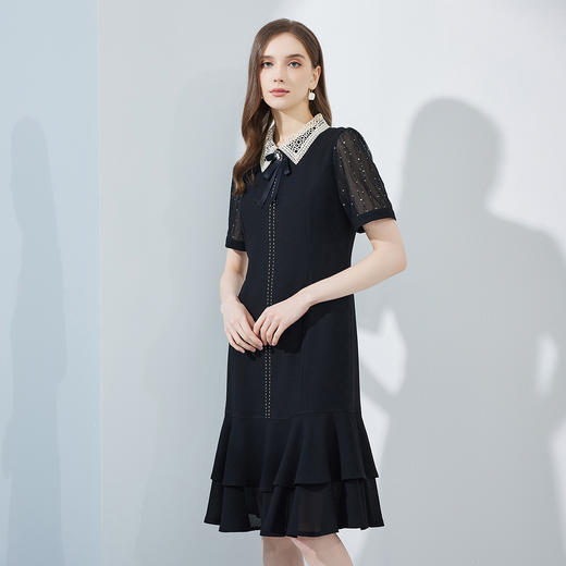 NF8Q2斯尔丽瑟俪商场同款2023新款蕾丝领蝴蝶结荷叶边OL气质连衣裙 商品图2