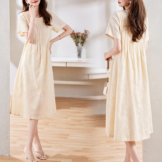 夏季新款，淑女温柔甜美圆领中长款裙子时尚气质纯色连衣裙HR-MEIQIN1921-1 商品图1