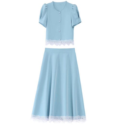 气质新款，淑女拼接蕾丝圆领单排扣短袖两件套HR-LT8186-1 商品图4