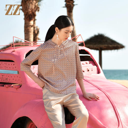 佐尔美夏季新款 桑蚕丝真丝弹力斜纹绸上衣衬衣女E32CS07 商品图2