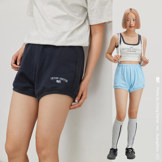 CryingCenter 藏青天蓝复古美式校园热裤运动裤瑜伽短裤 哭喊中心 商品图0