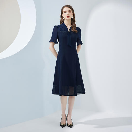 NF8Q5斯尔丽瑟俪2023新款拼接荷叶边袖型收腰散摆通透凉爽连衣裙 商品图3