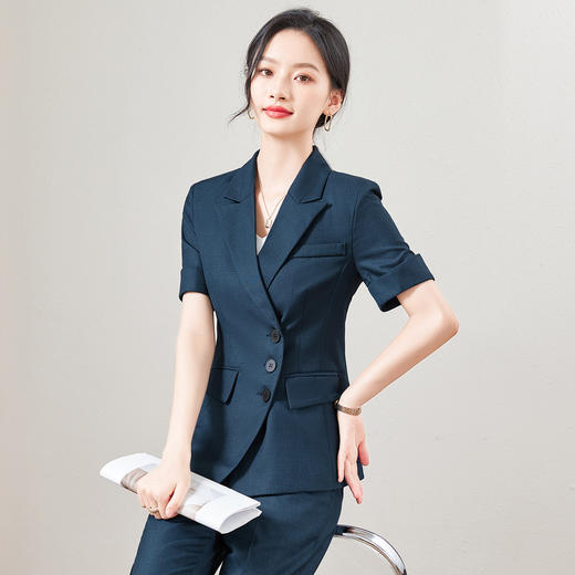 【西装+西裤】罗蒙夏季短袖西服套装女士修身显瘦商务通勤气质西服两件套 商品图1