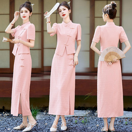 新中式两件套夏新款气质感减龄改良旗袍套装裙 HR-WY888819 商品图2