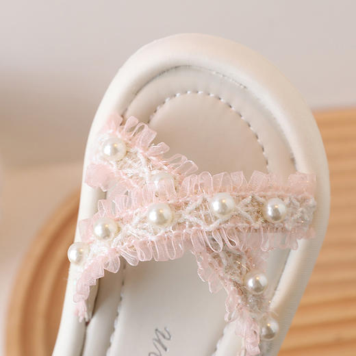 【女童拖鞋】夏季新款韩版女童防滑沙滩鞋小女孩珍珠交叉带拖鞋 商品图3
