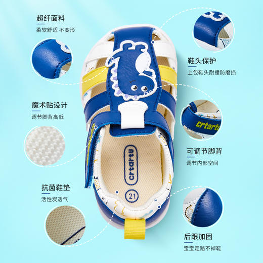 卡特兔女童凉鞋2023夏季新款婴儿鞋软底学步卡通儿童包头皮凉鞋 商品图2