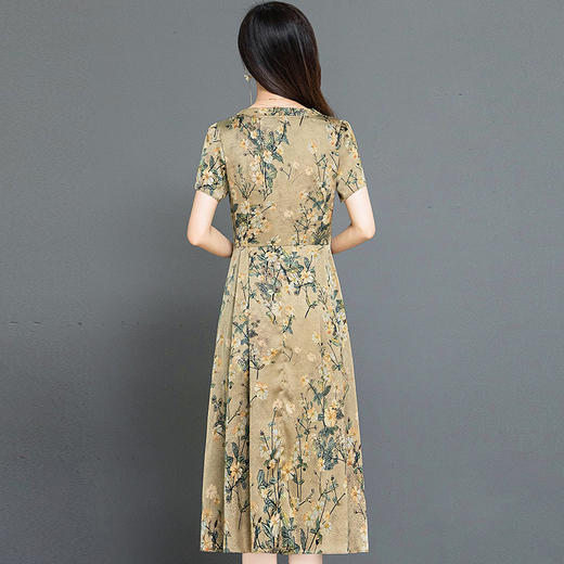 QYMKED-X369-Y，圆领复古印花连衣裙时尚新款妈妈装夏天短袖裙宽松中长款A字裙 商品图2