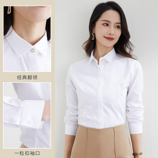 【60棉】罗蒙春秋女装暗门襟长袖衬衫女士商务通勤职业工装OL上班衬衣女 商品图3