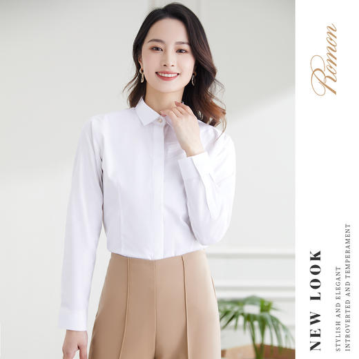 【60棉】罗蒙春秋女装暗门襟长袖衬衫女士商务通勤职业工装OL上班衬衣女 商品图1