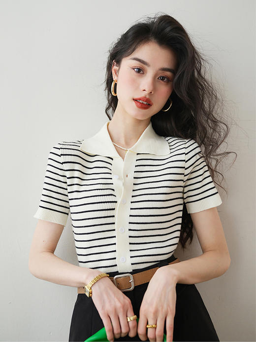 赫本风条纹Polo衫 商品图3