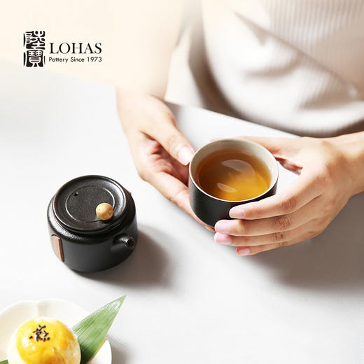 陆宝陶瓷茶具出差旅行户外露营便携收纳泡茶杯快客杯 凝月随手泡 禅风黑 商品图1
