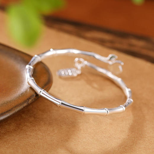 SZ01818 足银轻奢亮面竹报平安开口手镯百搭简约竹节荷花手环 商品图2