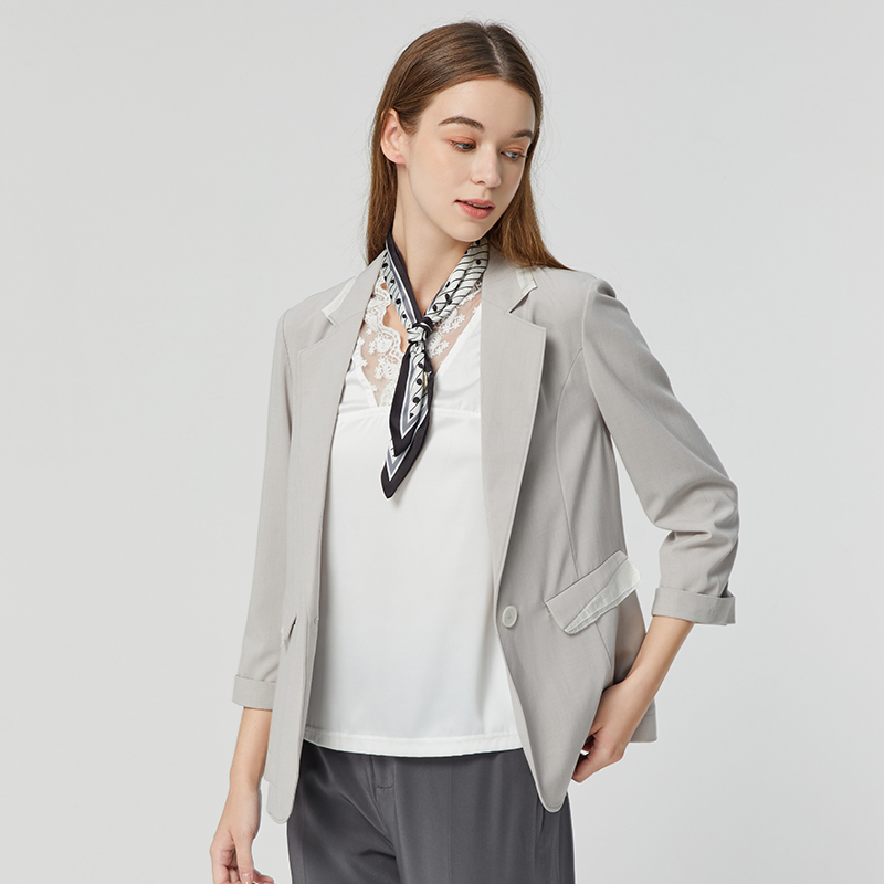 famecoco范可儿七分袖西装外套女夏季一粒扣西服职业气质FAB3AW001