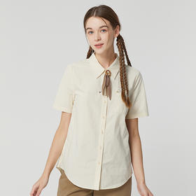 famecoco范可儿短袖印花白衬衫女夏季女装新款纯棉休闲衬衣FAB3BH041