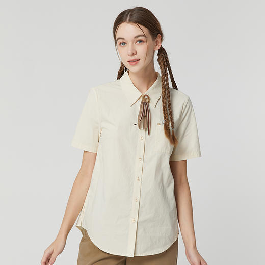 famecoco范可儿短袖印花白衬衫女夏季女装新款纯棉休闲衬衣FAB3BH041 商品图0