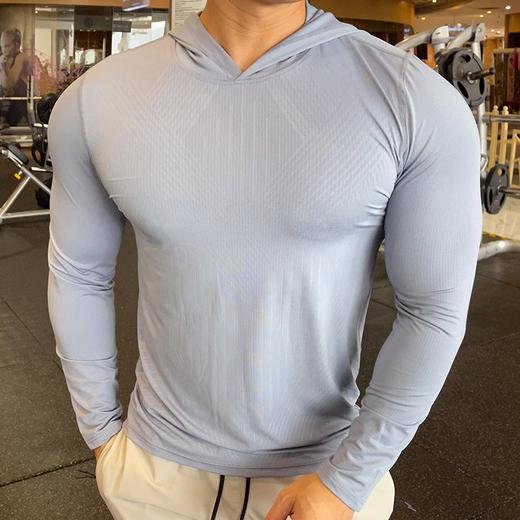 跃牌【跃LEAP-ACTIVE】系列秋冬跑步速干衣男款 亚马逊打底衫涤纶横格连帽长袖T恤户外健身服892 商品图3