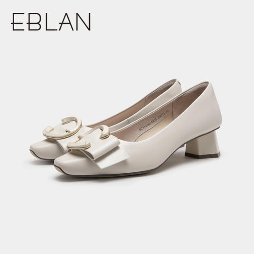 伊伴秋季女鞋羊皮单鞋粗跟单鞋C扣一脚蹬通勤鞋气质单鞋B23143684 商品图4