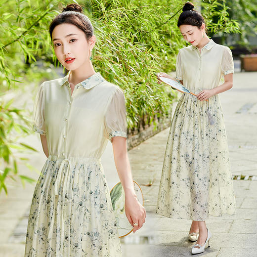 舒适田园风，天丝印花拼接宽松系带连衣裙HR-SYY23006B-1 商品图2