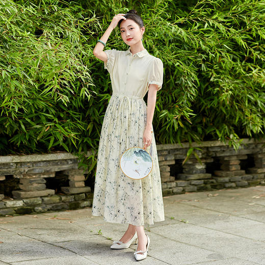 舒适田园风，天丝印花拼接宽松系带连衣裙HR-SYY23006B-1 商品图5