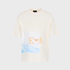 EMPORIO ARMANI 阿玛尼 男士沙滩印花和 EA 刺绣厚实平纹针织圆领短袖T恤 白色 3R1T6S 1J38Z 0101