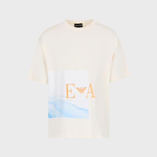 EMPORIO ARMANI 阿玛尼 男士沙滩印花和 EA 刺绣厚实平纹针织圆领短袖T恤 白色 3R1T6S 1J38Z 0101 商品图0