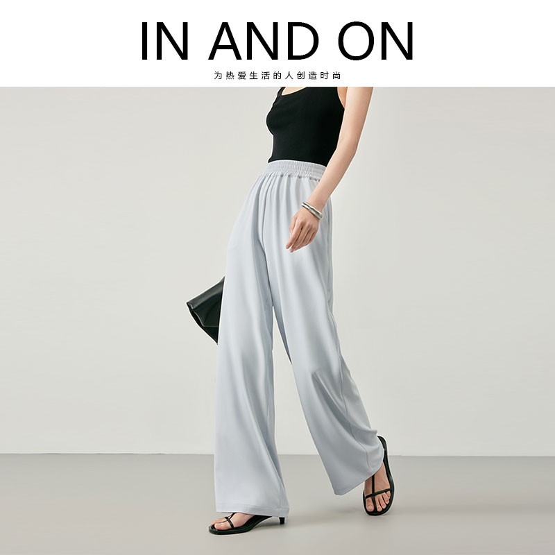 IN AND ON夏季直筒阔腿裤女薄款高腰垂感显瘦黑色休闲宽松空气裤