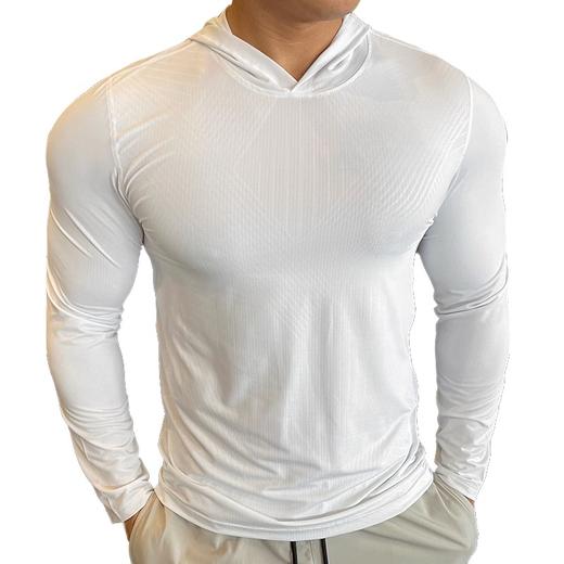 跃牌【跃LEAP-ACTIVE】系列秋冬跑步速干衣男款 亚马逊打底衫涤纶横格连帽长袖T恤户外健身服892 商品图4