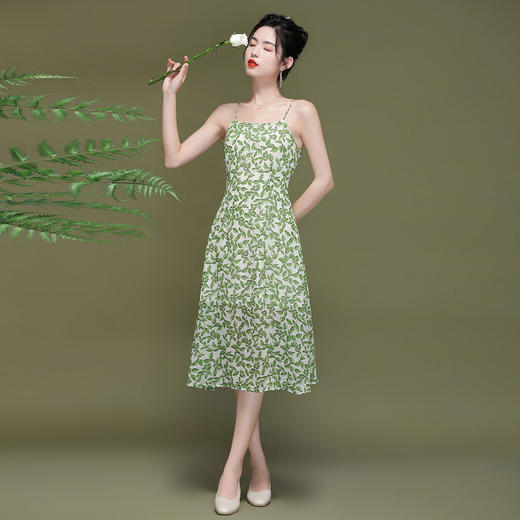 OY-230202薄款女雪纺印花少女碎花睡衣吊带连衣裙230202 商品图0