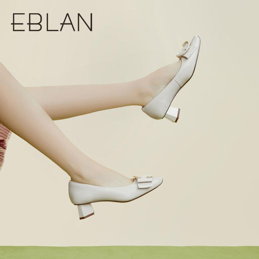 伊伴秋季女鞋羊皮单鞋粗跟单鞋C扣一脚蹬通勤鞋气质单鞋B23143684 商品图2