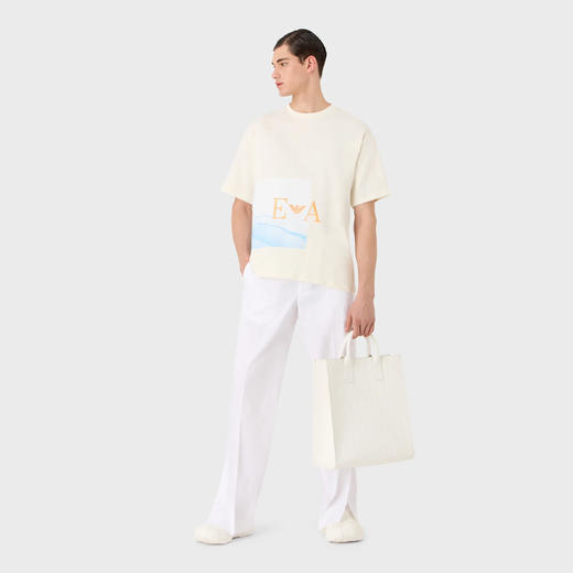 EMPORIO ARMANI 阿玛尼 男士沙滩印花和 EA 刺绣厚实平纹针织圆领短袖T恤 白色 3R1T6S 1J38Z 0101 商品图3