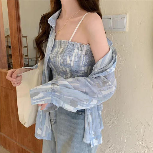 【宛如空气一样轻盈的衬衫！】夏装雪纺防晒衬衣+小吊带两件套 商品图4