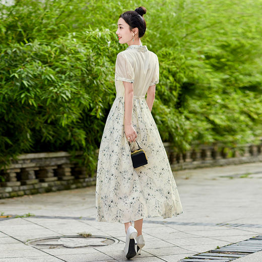 舒适田园风，天丝印花拼接宽松系带连衣裙HR-SYY23006B-1 商品图3