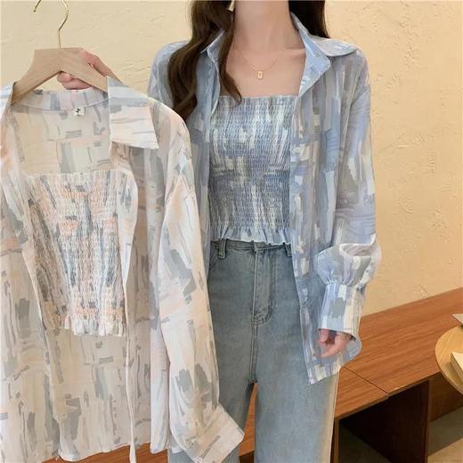 【宛如空气一样轻盈的衬衫！】夏装雪纺防晒衬衣+小吊带两件套 商品图1