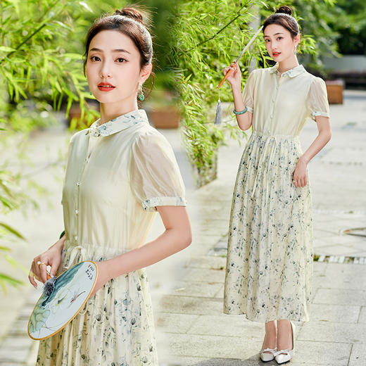 舒适田园风，天丝印花拼接宽松系带连衣裙HR-SYY23006B-1 商品图1