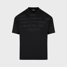 EMPORIO ARMANI 阿玛尼 男士老鹰徽标刺绣天丝混纺平纹针织圆领短袖T恤 黑色 3R1TZ2 1JUVZ 0094