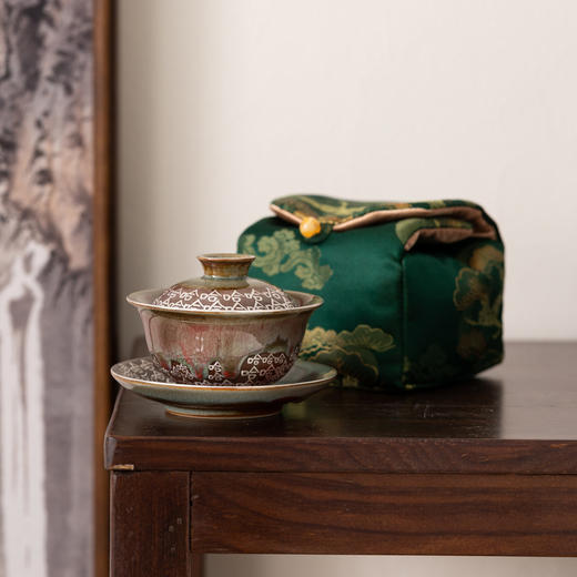 钧窑三才盖碗陶瓷新中式功夫茶具防烫盖杯手工窑变开片茶碗敬茶杯 商品图2