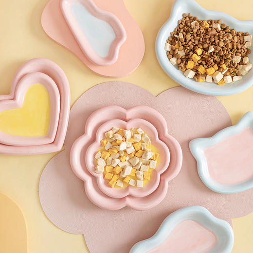 嘟嘟盘宠物陶瓷盘 食具陶瓷碗 猫碗 造型可爱 防黑下巴 防打翻 商品图2